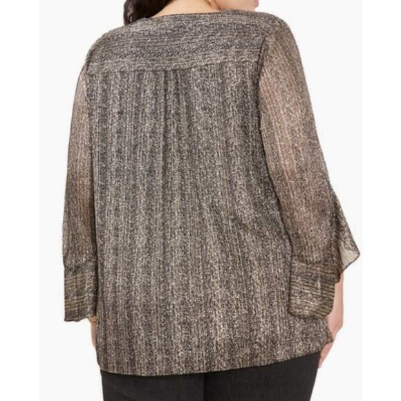 VINCE CAMUTO Plus-Size MetallicStripe FlutterSleeve Blouse 3X Sparkle and shine - Picture 3 of 5